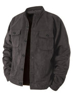 Men Retro Stand Collar Solid Color Faux Suede Jacket Button Front Chest Pockets Casual Workwear Motorcycle Workwear Outer Coat
