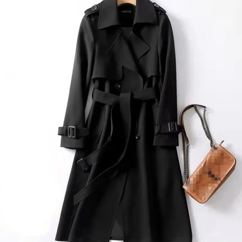 Women's Trench Coat 2024 Autumn Korean Long Jacket with Belt Solid Double-breasted British Style Khaki Coat For Women Red Blue