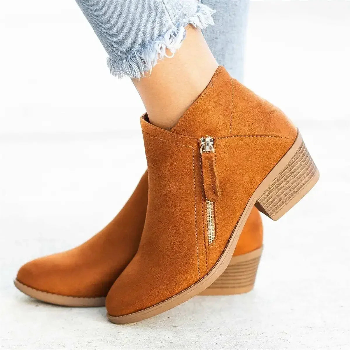 Sofia – Round Toe Side-Zip Ankle Boots