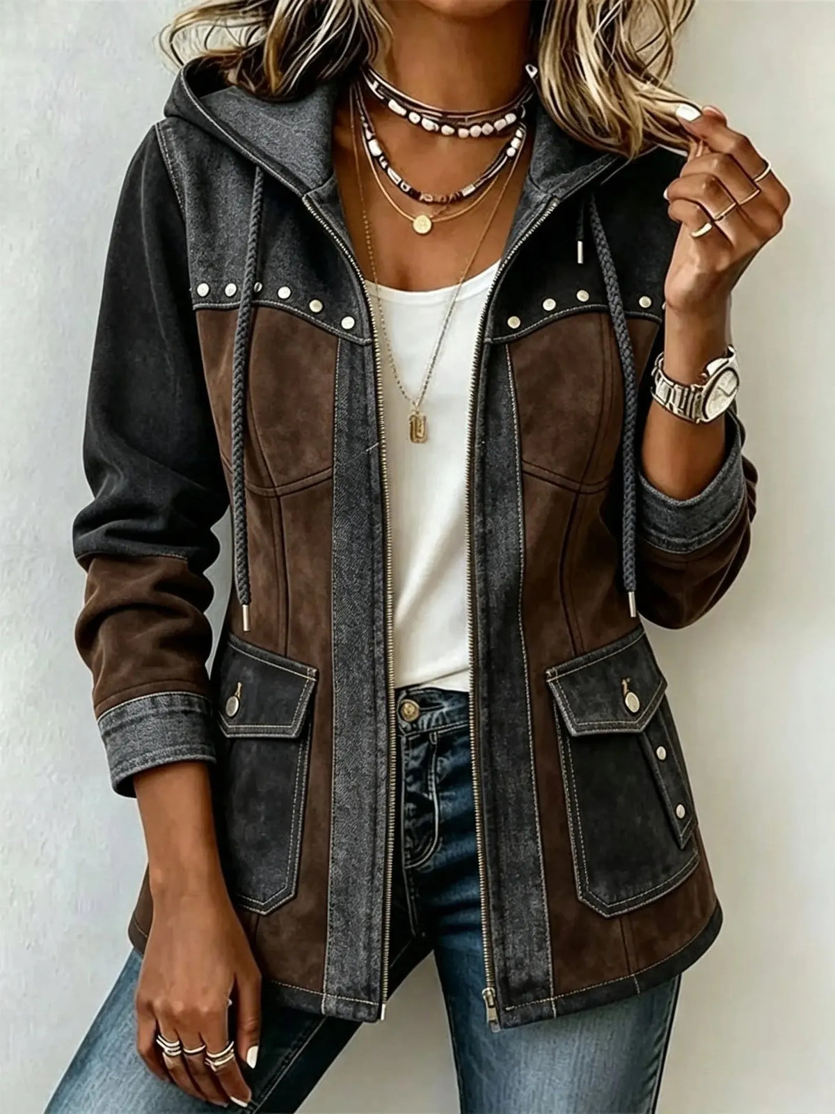 Olivia – Multi-Pocket Solid Denim Jacket