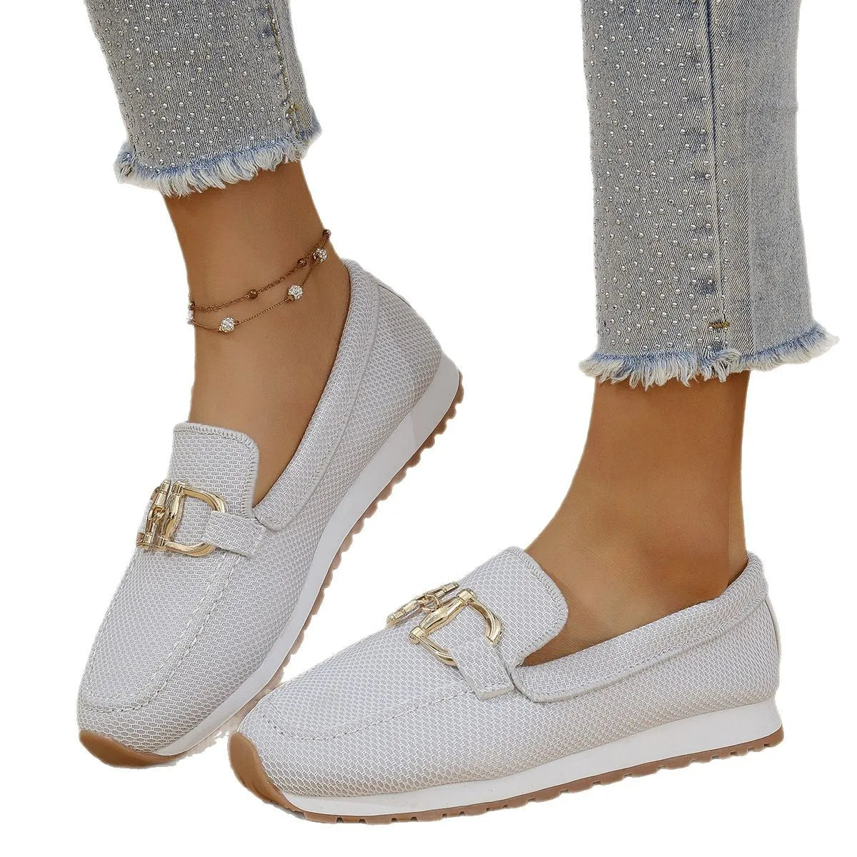 Clara – Metal Buckle Patchwork Slip-On Flats
