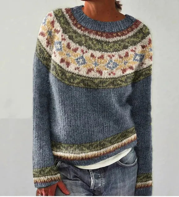 Delilah – Printed O-Neck Long-Sleeve Knit Sweater