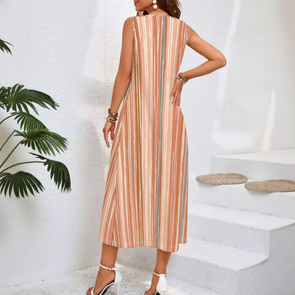 Olivia – Striped Sleeveless Loose-Fit Midi Dress