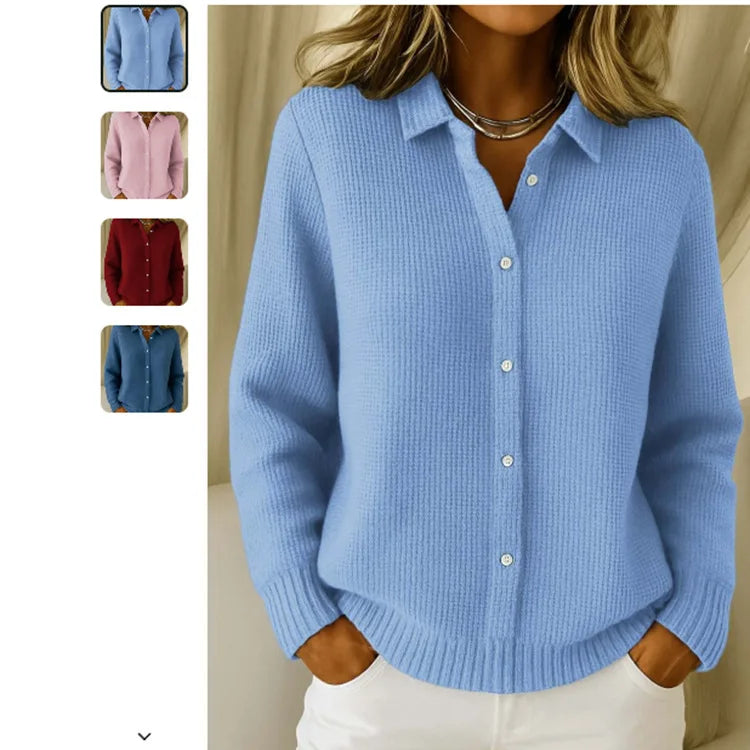 Lauren – Button-Up Knit Lapel Cardigan