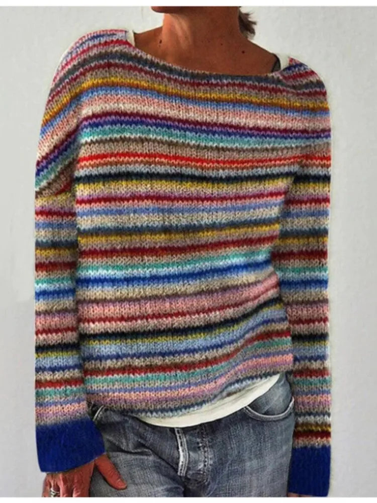 Sofia – Printed O-Neck Long-Sleeve Knit Sweater
