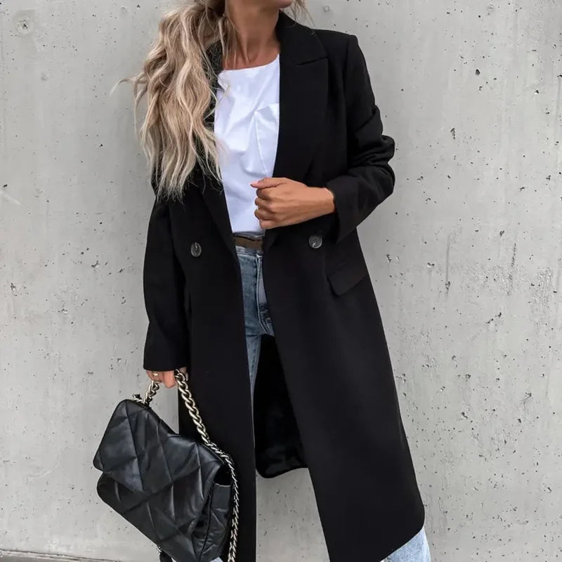 Casual Button Pocket Long Cardigan Woolen Trench Coats Autumn WInter Women Loose Solid Color Overcoats JYFS-8612