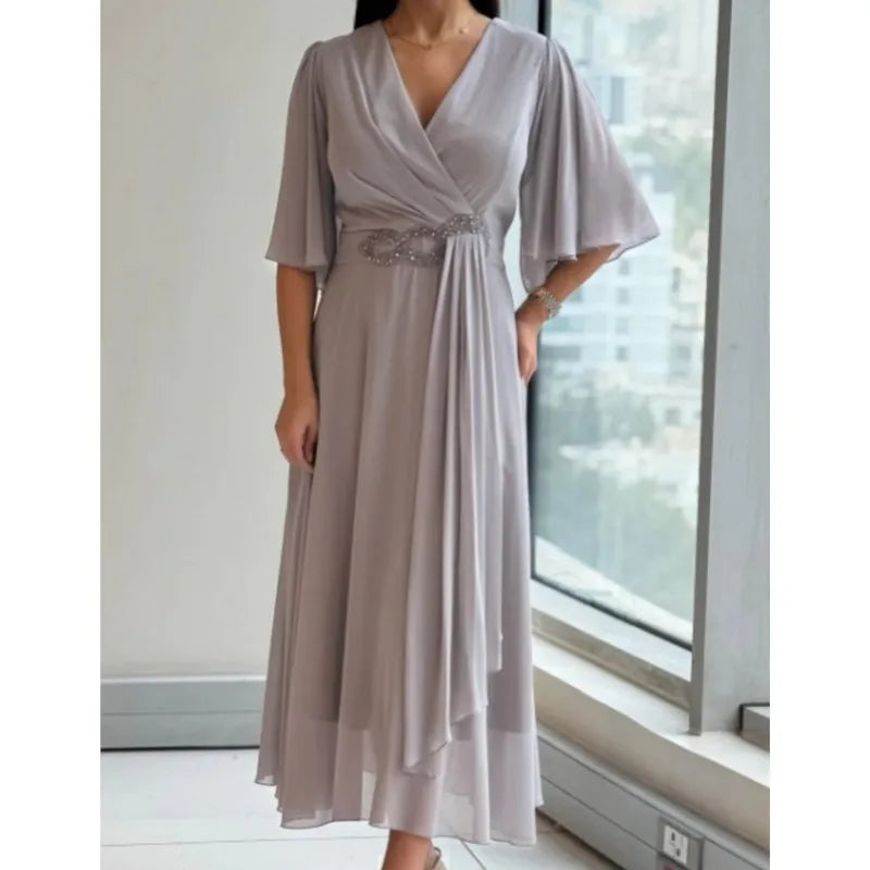 Amelia – V-Neck Draped A-Line Midi Dress