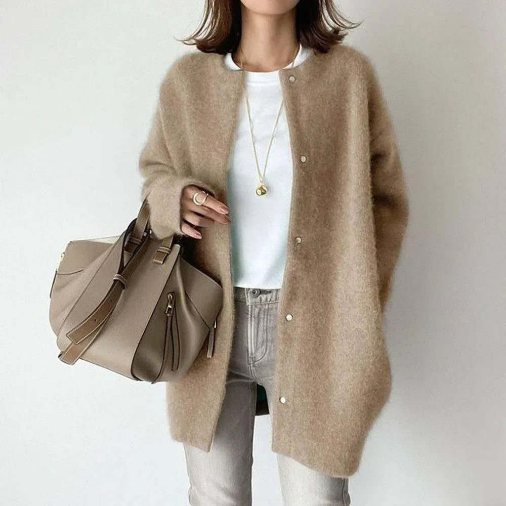 Olivia – Solid Knit O-Neck Button Cardigan