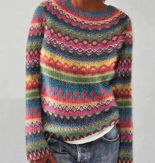 Sofia – Printed O-Neck Long-Sleeve Knit Sweater