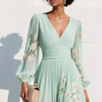 Sofia – V-Neck Printed A-Line Maxi Dress