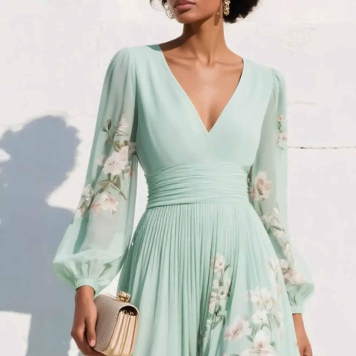 Sofia – V-Neck Printed A-Line Maxi Dress