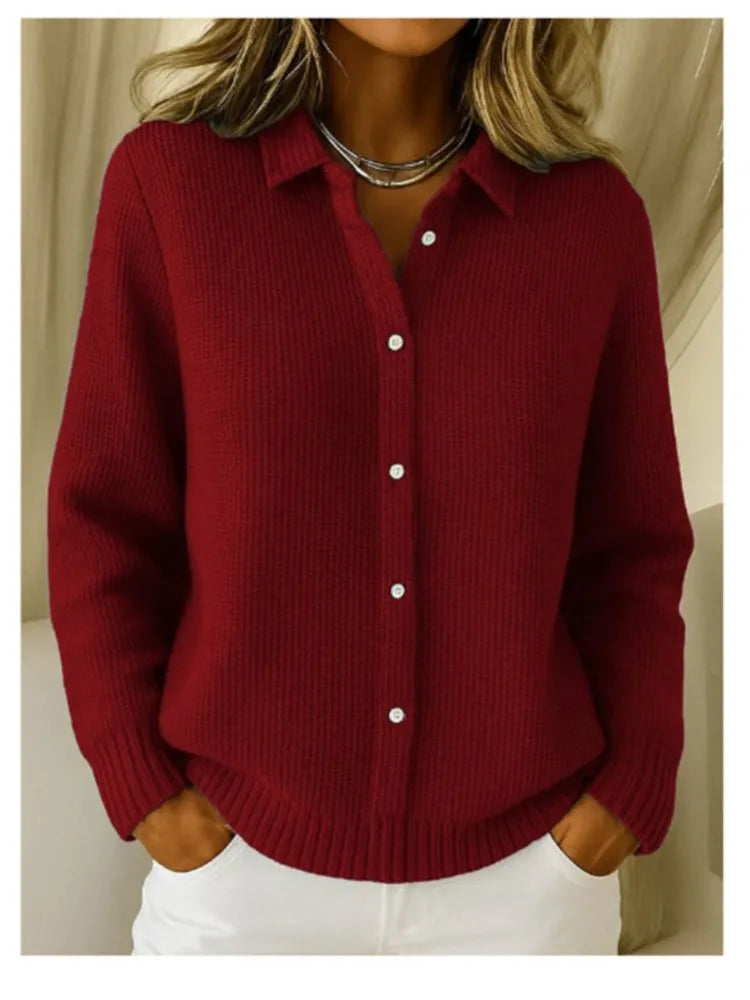 Lauren – Button-Up Knit Lapel Cardigan