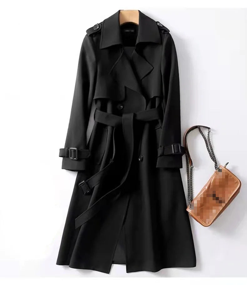 Women's Trench Coat 2024 Autumn Korean Long Jacket with Belt Solid Double-breasted British Style Khaki Coat For Women Red Blue