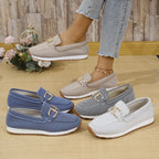 Clara – Metal Buckle Patchwork Slip-On Flats