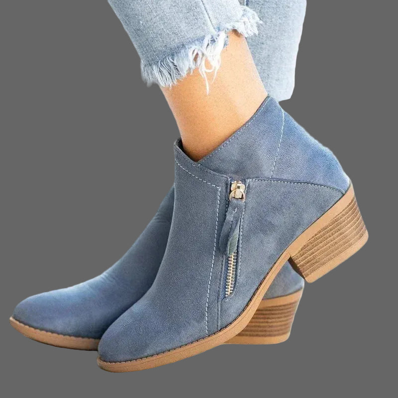 Sofia – Round Toe Side-Zip Ankle Boots