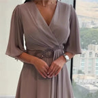 Amelia – V-Neck Draped A-Line Midi Dress