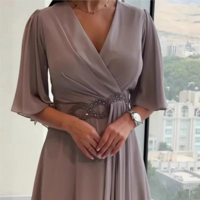 Amelia – V-Neck Draped A-Line Midi Dress