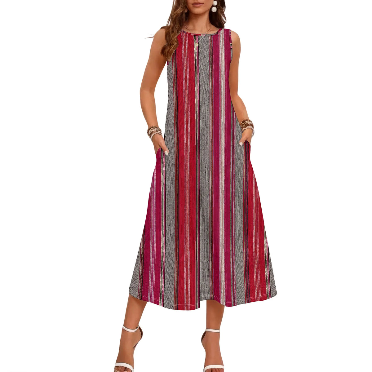 Olivia – Striped Sleeveless Loose-Fit Midi Dress