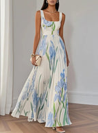 Sofia – Pleated Floral Square-Neck Maxi Dress