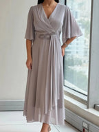 Amelia – V-Neck Draped A-Line Midi Dress