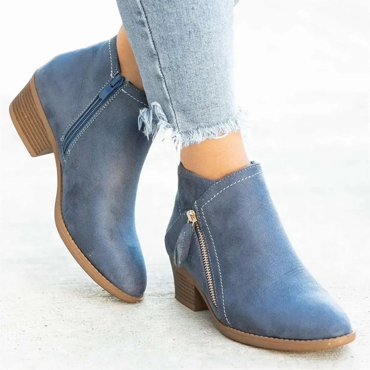 Sofia – Round Toe Side-Zip Ankle Boots