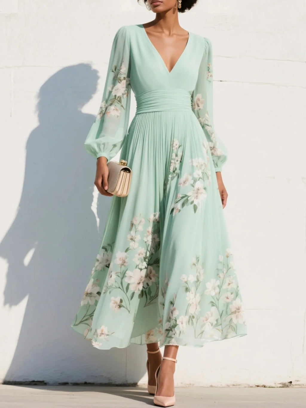 Sofia – V-Neck Printed A-Line Maxi Dress