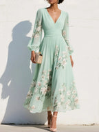 Sofia – V-Neck Printed A-Line Maxi Dress