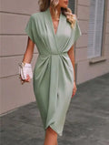 Julia – V-Neck Waist-Tie Asymmetrical Midi Dress