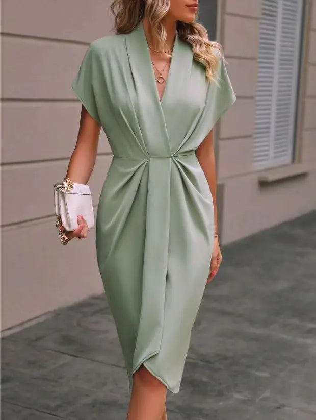 Amelia – V-Neck Waist-Tie Asymmetrical Midi Dress