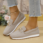 Clara – Metal Buckle Patchwork Slip-On Flats