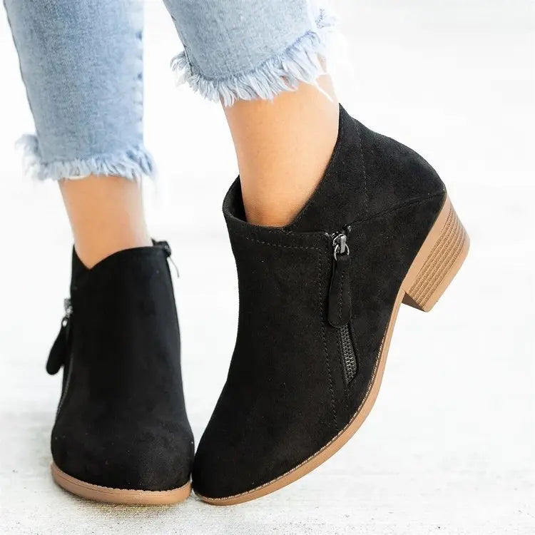 Sofia – Round Toe Side-Zip Ankle Boots