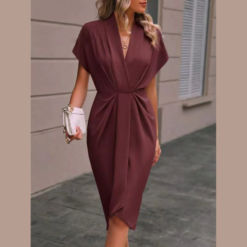 Amelia – V-Neck Waist-Tie Asymmetrical Midi Dress