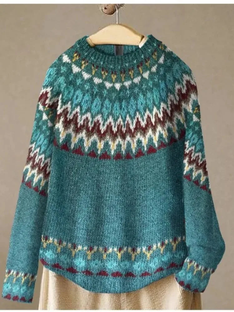 Sofia – Printed O-Neck Long-Sleeve Knit Sweater