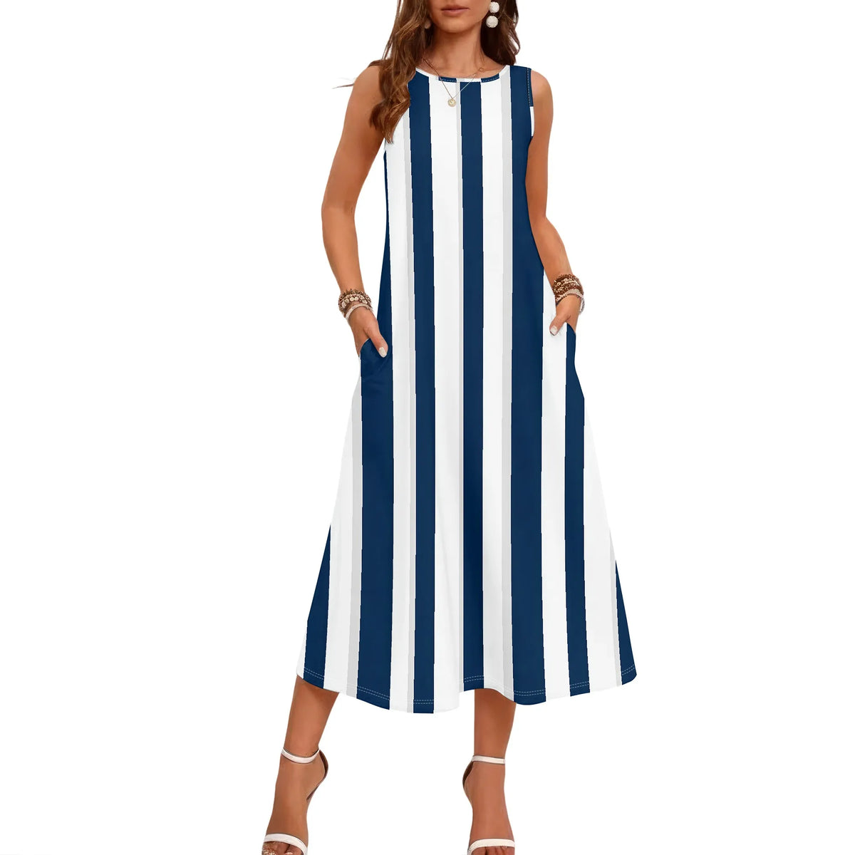Olivia – Striped Sleeveless Loose-Fit Midi Dress