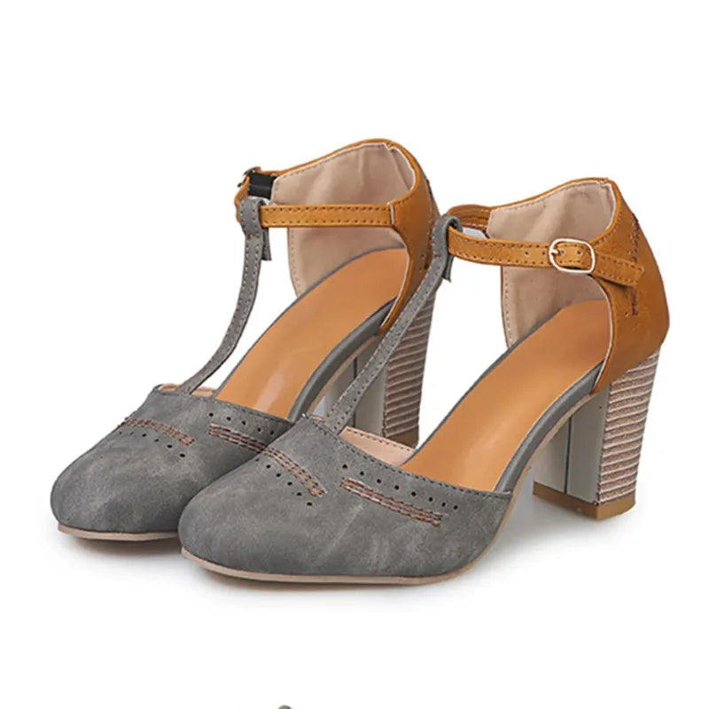 Clara – Color Block Buckle High-Heel Mules