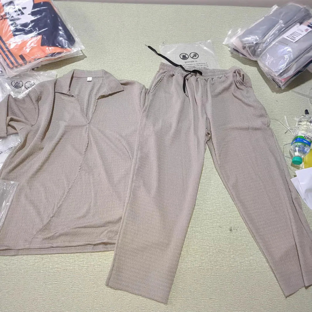Ethan – Men’s V-Neck Shirt & Wide-Leg Pants Set