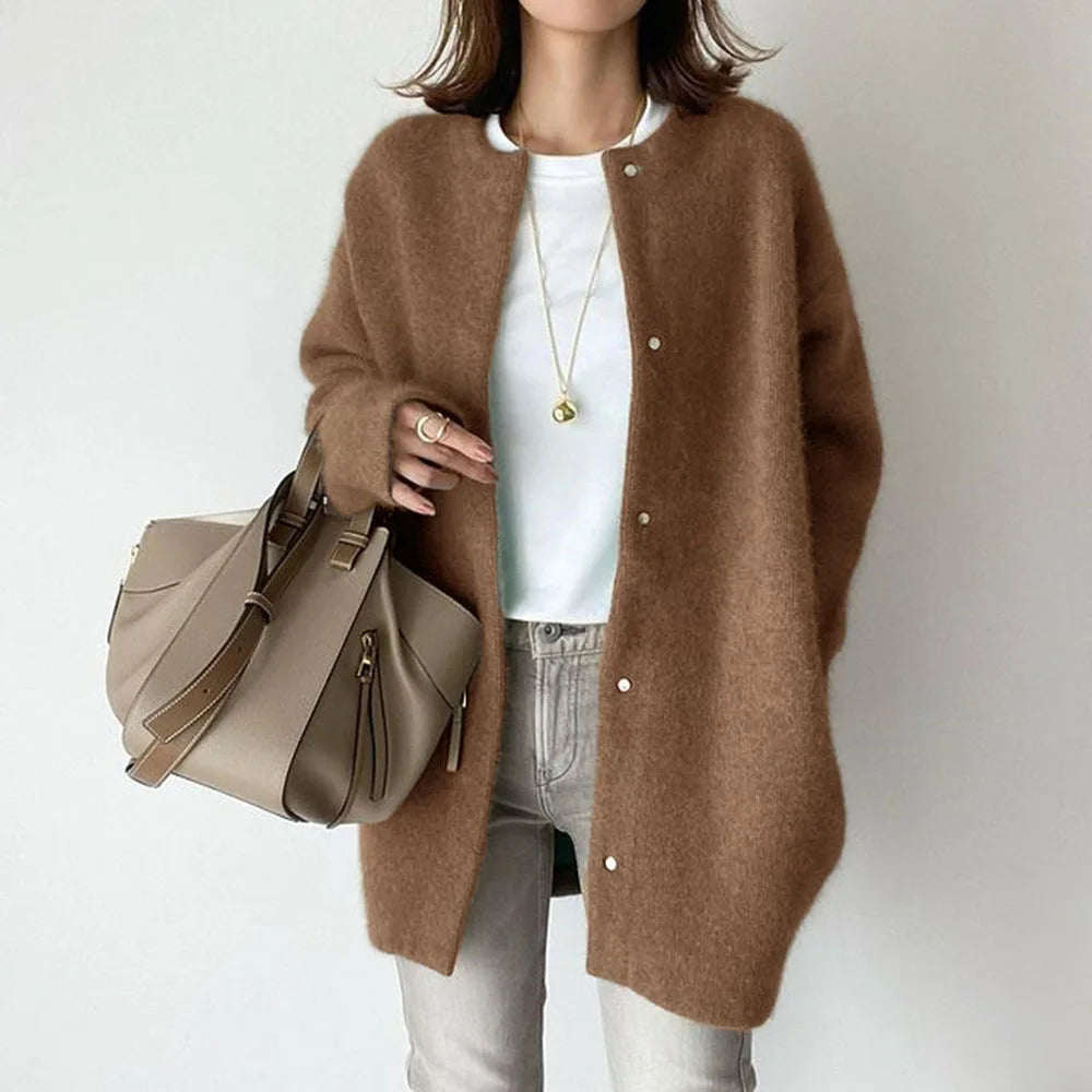 Olivia – Solid Knit O-Neck Button Cardigan