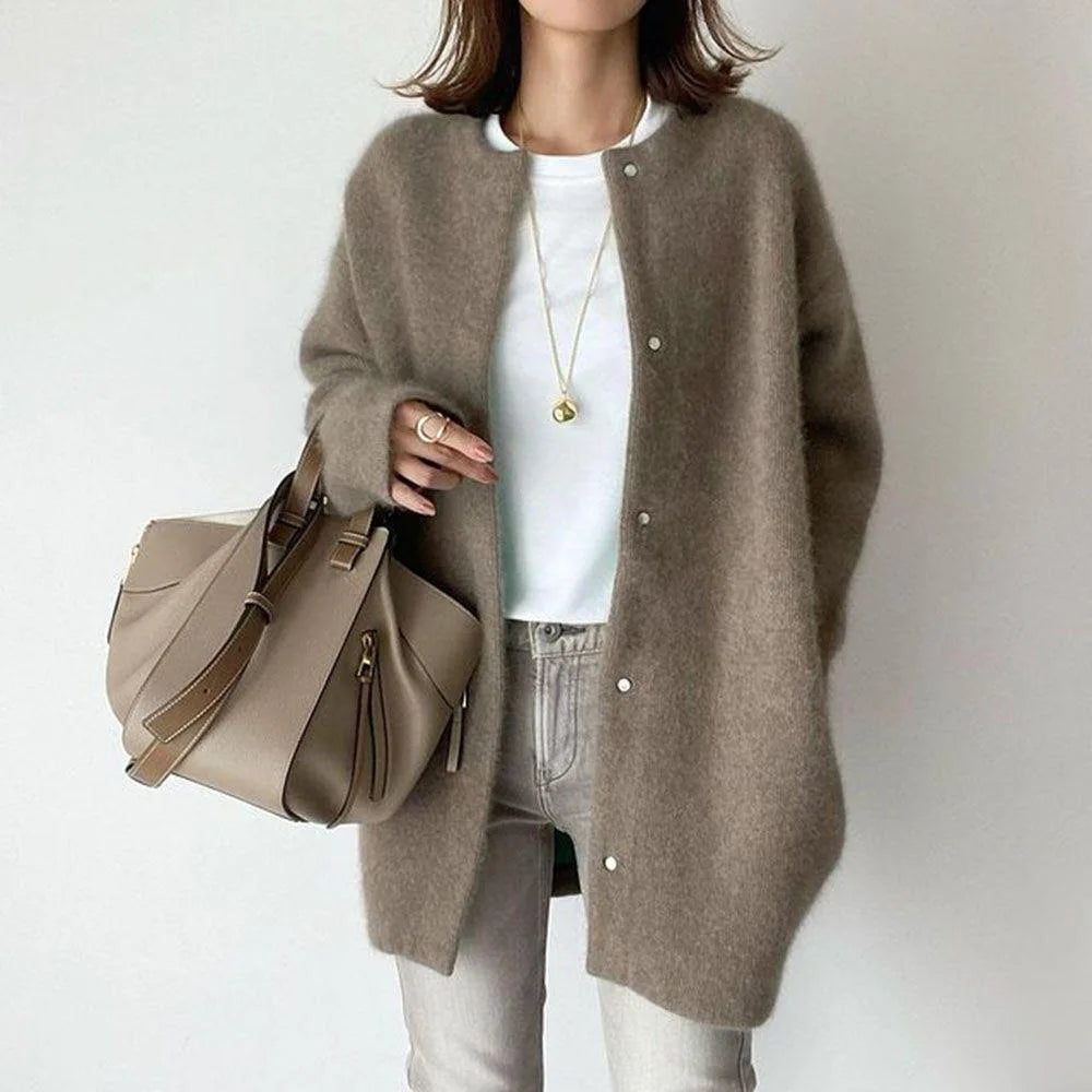 Olivia – Solid Knit O-Neck Button Cardigan