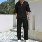 Ethan – Men’s V-Neck Shirt & Wide-Leg Pants Set