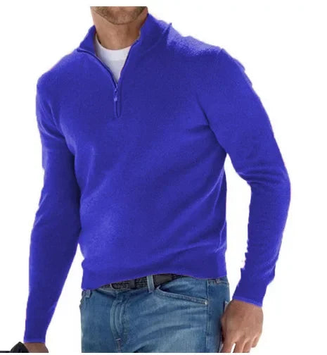 2024 Men's Autumn Long Sleeve V-neck Tops, New European and American Style Woolen Zipper Casual Business Slim Fit Polo Shirts