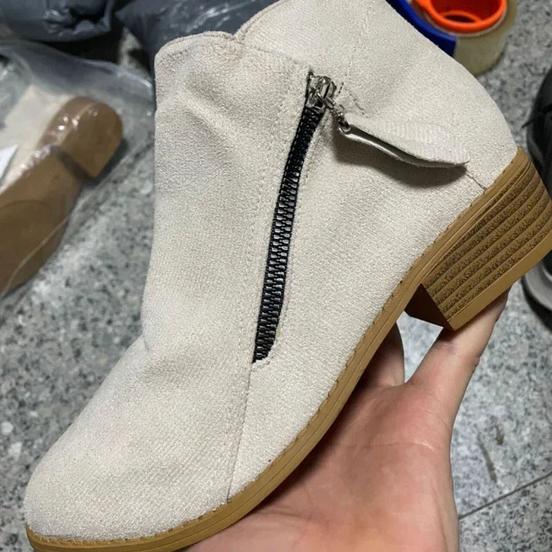 Sofia – Round Toe Side-Zip Ankle Boots