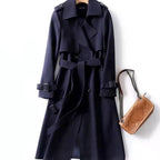 Women's Trench Coat 2024 Autumn Korean Long Jacket with Belt Solid Double-breasted British Style Khaki Coat For Women Red Blue