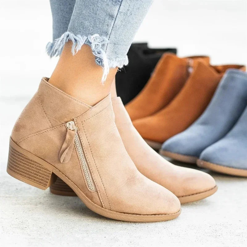 Sofia – Round Toe Side-Zip Ankle Boots
