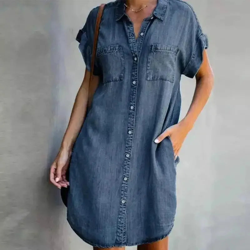Emily – Denim Button-Up Puff Sleeve Dress