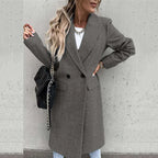 Casual Button Pocket Long Cardigan Woolen Trench Coats Autumn WInter Women Loose Solid Color Overcoats JYFS-8612