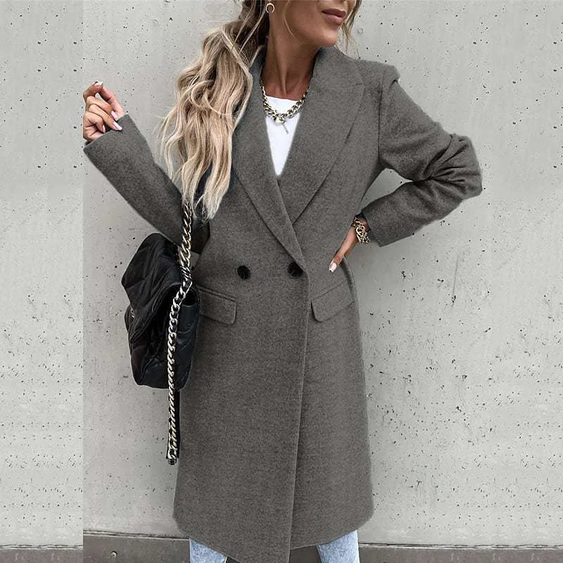 Casual Button Pocket Long Cardigan Woolen Trench Coats Autumn WInter Women Loose Solid Color Overcoats JYFS-8612