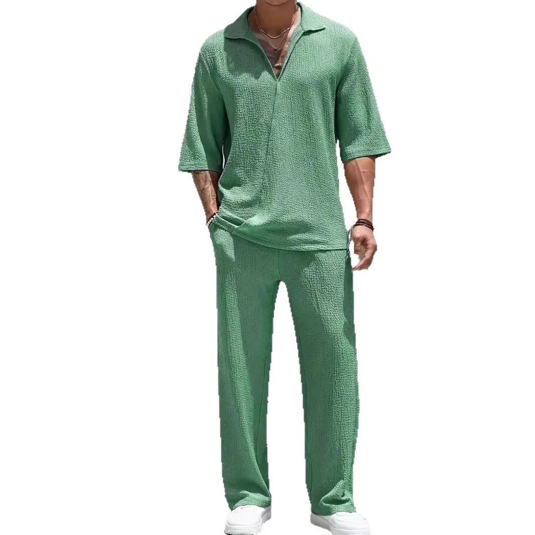 Ethan – Men’s V-Neck Shirt & Wide-Leg Pants Set