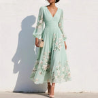 Sofia – V-Neck Printed A-Line Maxi Dress