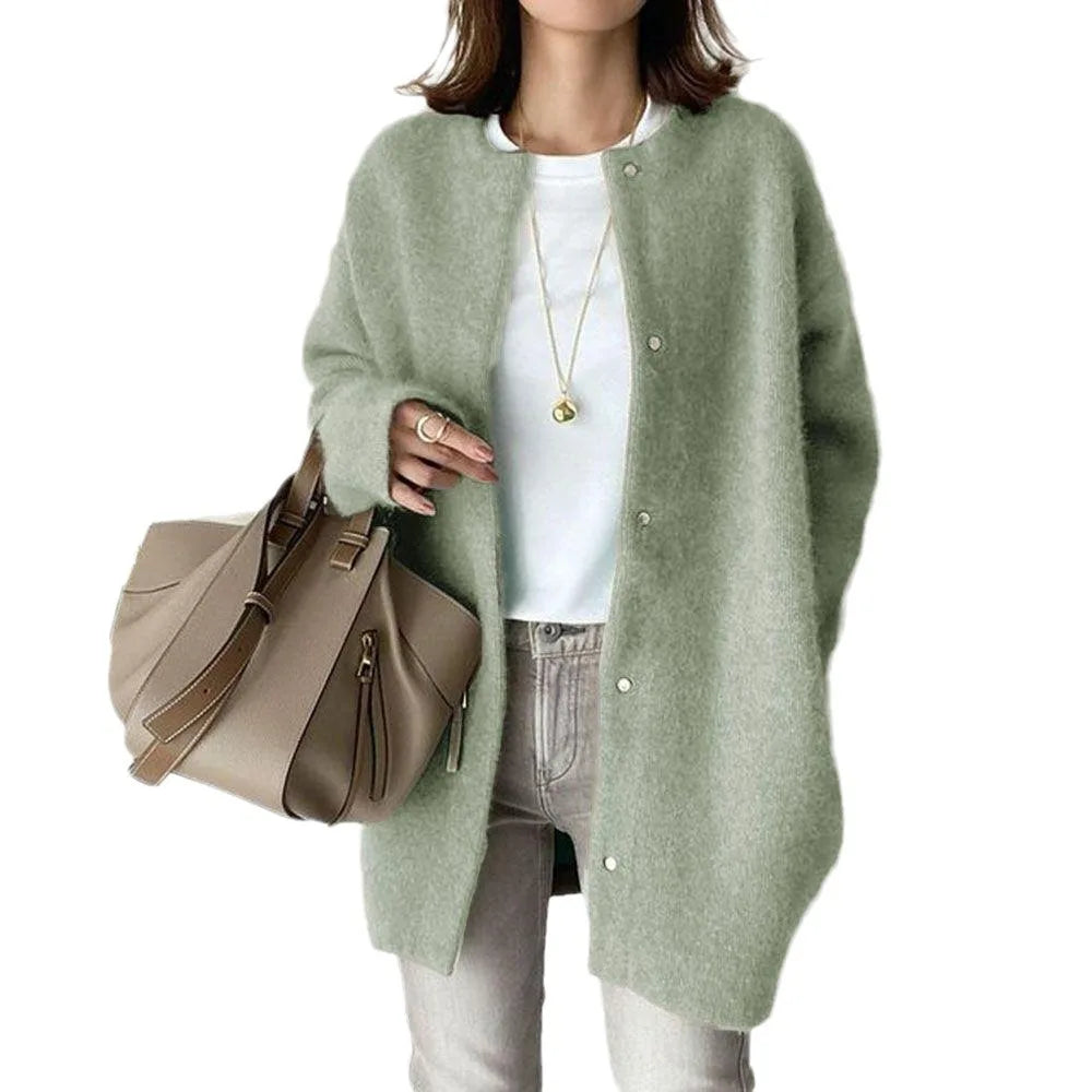 Olivia – Solid Knit O-Neck Button Cardigan