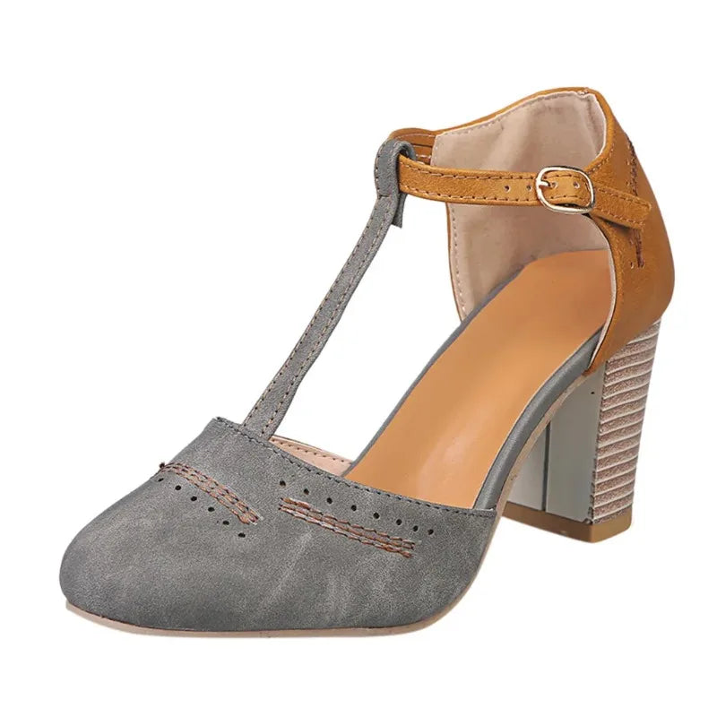 Clara – Color Block Buckle High-Heel Mules
